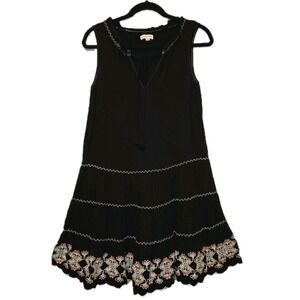 Max Studio Embroidered Floral Tunic Top Tassels Black Women's XS Sleeveless